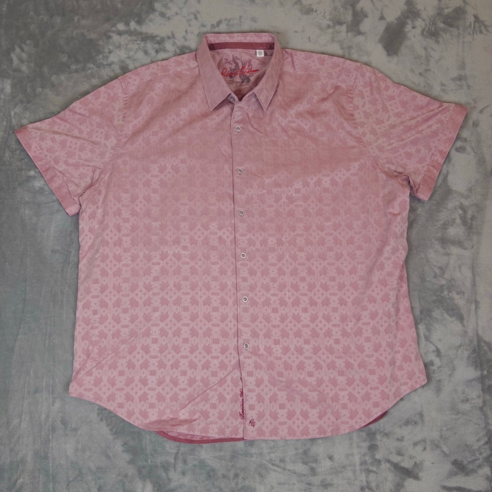 Robert Graham Button Down Shirt Mens 3XL Pink Geometric Short Sleeve Classic Fit